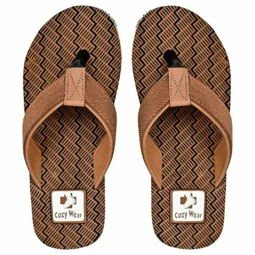 Cozy Wear Slippers Leather Flip Flops Thong Sandals with Arch Support G-204 Tan (9)