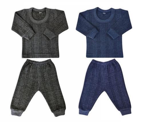 Lala Maneet Baby Girl's Winterwear Ultra-Warm Super Soft Thermal Set|Full Sleeves Body Warmer|Thermal Top and Pyjama Set|Winter Wear Suit for Baby Boy's & Baby Girl's (Grey|Blue |6-12 Months)
