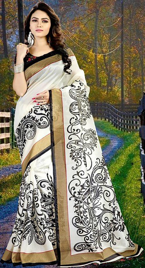 Gugaliya Women Black Printed Khadi Silk, Art Silk Saree