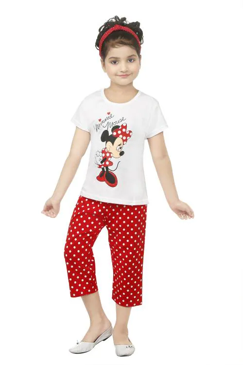 Yashvi Trends 100% Cotton Red Printed Nighwear for Kids Girls Casual