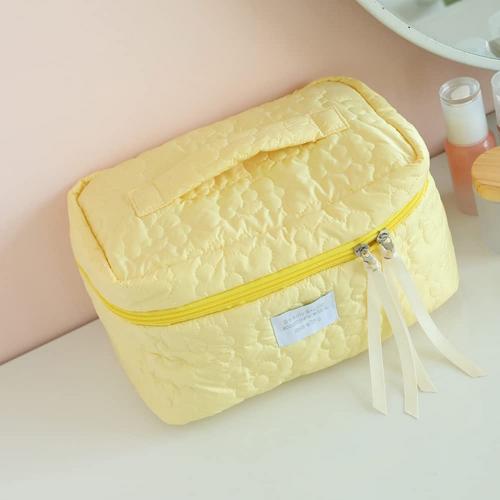 SHALVI Cute Cotton Cosmetic Bag for Toiletry Organizer, Handheld Makeup Bags for Women(Yellow)