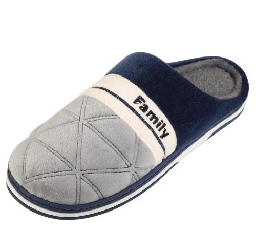 DEKKIN Slippers for men Fluffy Furry Fur House Slipper Anti-Slip Indoor Outdoor Winter Slipper - Grey & Blue - 8 UK To 9 UK