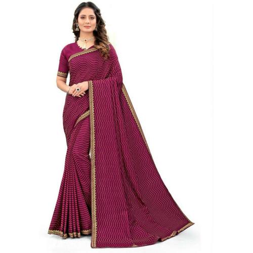 Joshwa Women Maroon Embellished Silk Blend Leheria Saree