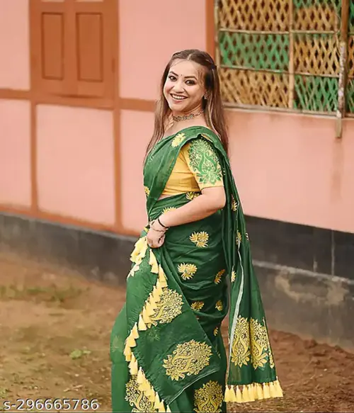 DIVINE FABRICS AC Cotton Silk Mekhela Chador Assamese Saree Mekhala Sador( This item is NOT a saree, It's Mekhela for Assamese people)