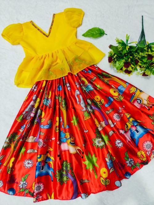 KRPAYA Beautiful Printed Work Micro Cotton Inner Twill Satin Stitched Lahenga with Blouse