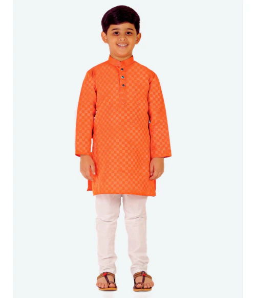 Pro-Ethic Style Developer Ethnic Wear Cotton Orange Kurta Pajama Set for Kids and Boys
