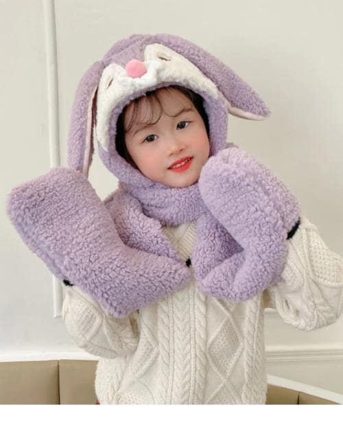 Passion Petals Unisex Rabbit Style Muffler Cap With Diameter 20cm For Kids - Purple