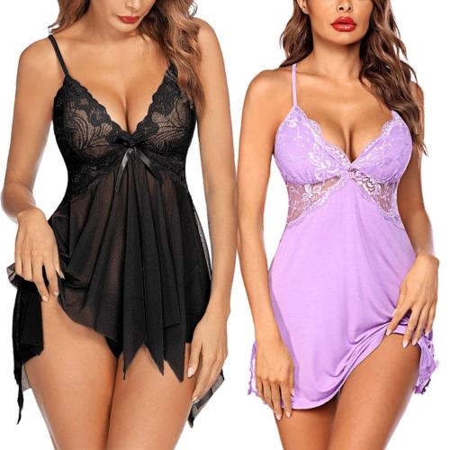 Arnoni Sexy Nighty for Honeymoon Sex, Babydoll Lingerie Set for Women Polyester Baby Doll Night Dress Sexy Lingerie for Women ak Combo (Black and Purple)