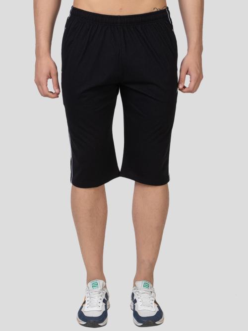 Zeffit Solid Men Cotton Blend 3/4 Capri - Black