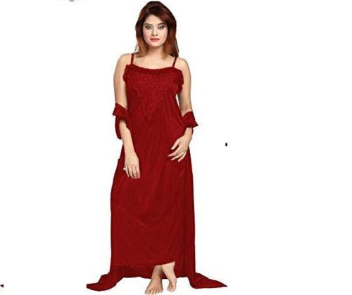 SHIYAWASE PRESENT Women's Satin Solid Sleeveless Maxi Casual Nightdress for Women & Girls