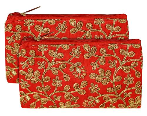 Kuber Industries Red Cotton Hand Purse Wallet For Party (Pack Of 2)