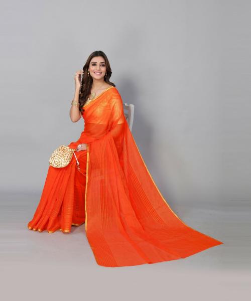 Yashika women ethinic wear Woven Chiffon Orange Saree