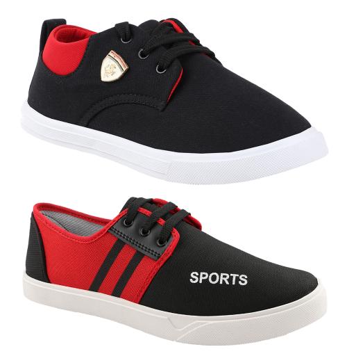 Chevit Combo Pack of 2 Casuals Sneakers For Men (Black & Red)