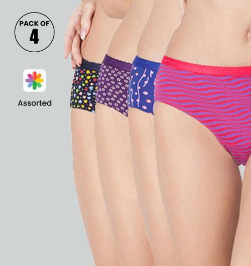 Buy Lyra Women's Cotton Assorted Printed Hipster Panty Pack Of 4 Online