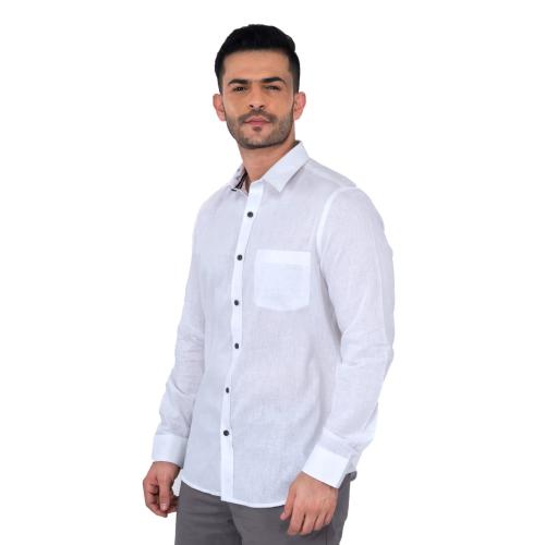 Veerya Men Cotton linen Pearl White Half sleeve shirt-44(XL)
