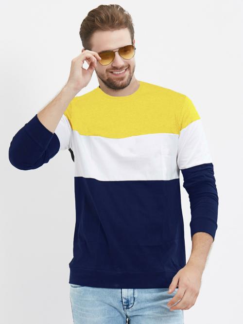 LEWEL Men's Round Neck Colorblock Full Sleeve T-shirt
