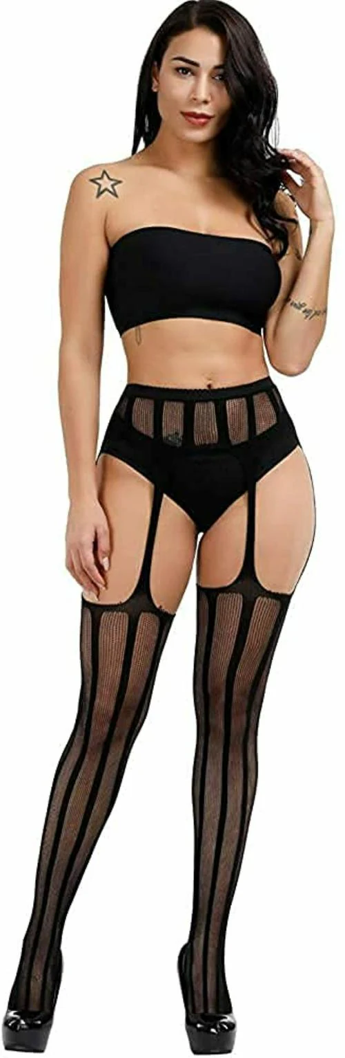 ogimi - ohh Give me Women's Garter Belt Fishnet Tights Stockings High Waisted Suspender Pantyhose (Design 5)