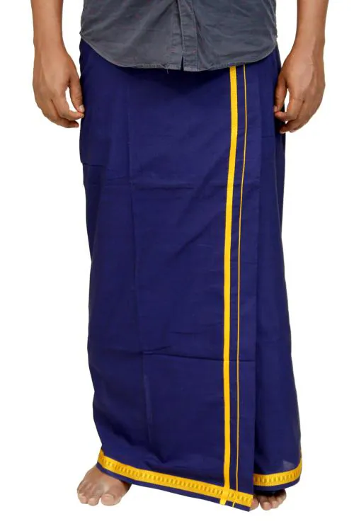 Pyengora Cotton Blue Color Dhoti For Men For Traditional Festive & Regular Wear,1.9MT Size