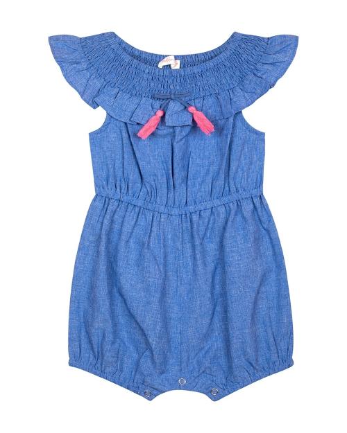 Budding Bees Girls Cotton Solid Romper-Blue