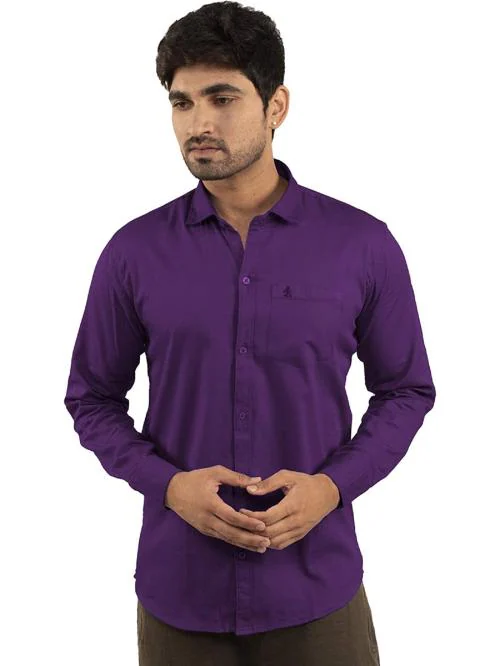 ZINNGA Men's Casual Regular Fit Plain Cotton PURPLE Shirt