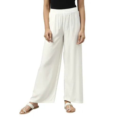 Buy GO COLORS Women White Solid 100% Cotton Palazzos Online at Best ...