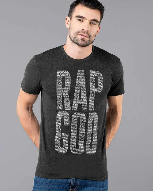 Free Authority Men Eminem Printed Grey Tshirt