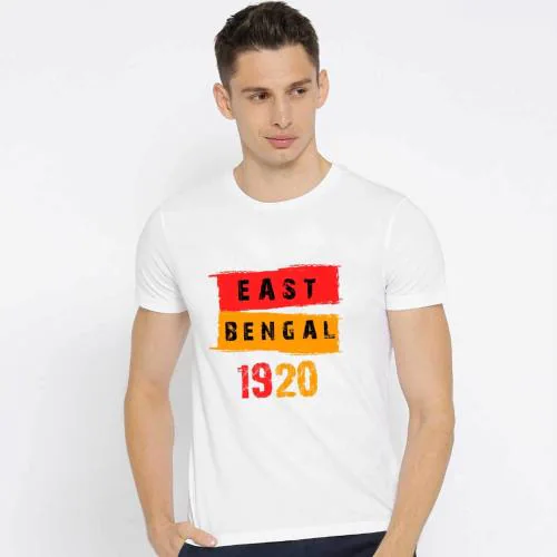 BRATMA Men White East Bengal Printed Cotton T-Shirt (Xl)