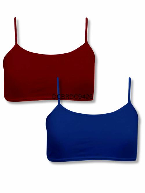 Dchica Girls Thin Strap Single Layered Starter Bra | Pack of 2 Maroon & Royal Blue Bra
