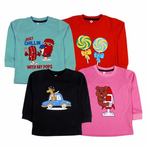 Sakuya Cute Fun Cartoon Print Breathable Cotton Full Sleeve Shirt Clothing Set for Nightwear Sleepwear Casual Travel for Unisex Kids Boys Girls Set of 4_Multicolor_5-6 Y