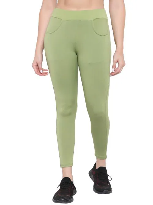 DIAZ Gym wear Ankle Length Stretchable Side Pocket Tights / Sports Leggings / Sports Fitness Yoga Track Pants for Girls & Women Colour Light Green Size M