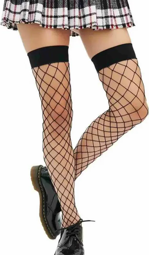 ogimi - ohh Give me Women's Top Lace Sexy Thigh High Fishnet Stockings with Silicon Lace Free Size For Girls & Women (Black 08)
