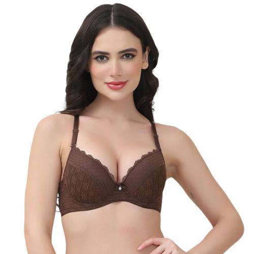 PrettyCat Women Brown Lightly Padded Under Wired T-shirt Bra