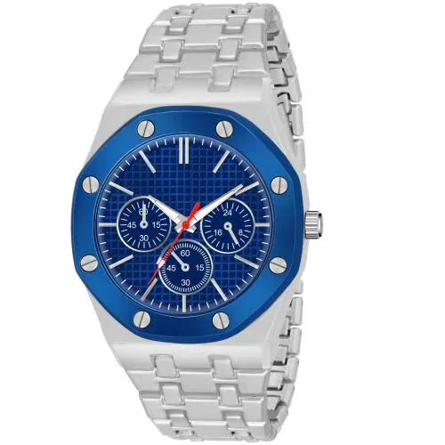 ILOZ New Luxury professional Silver Blue Stainless steel belt Quartz Party Wear watch men Analog Fashion Wrist Watch - For Men