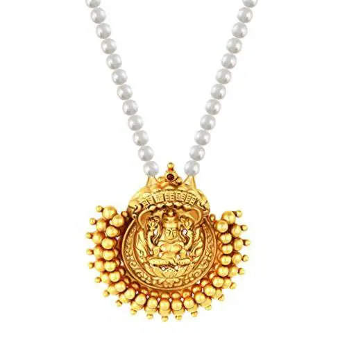 Giva Sterling Silver Golden Lakshmi Pearl Necklace For Women