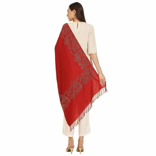 CROSHIA Women's Woolen Stole with Stone Work on Border (Red)