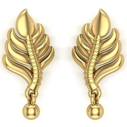 Kunuz Sterling Silver Gold Plated 925 Sterling Silver Mor Pankh Design Stud Earrings For Women