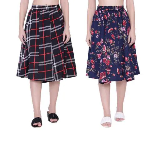 yOROTO Fashion Floral Print Mid Calf Length Ladies Polyester Skirt Multicolor Pack of 2 Pcs