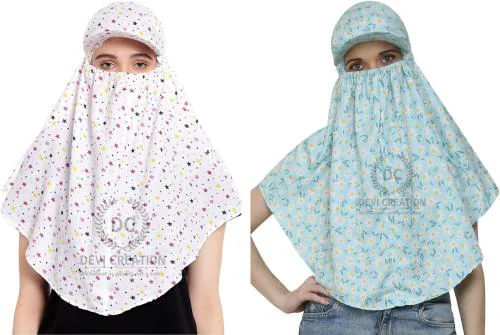 Devi Creation Sun Protection rayon cotton Innovative Printed Scarf Cum Mask With Face Cover For Women's And Girls (pack of 2) Multicolor