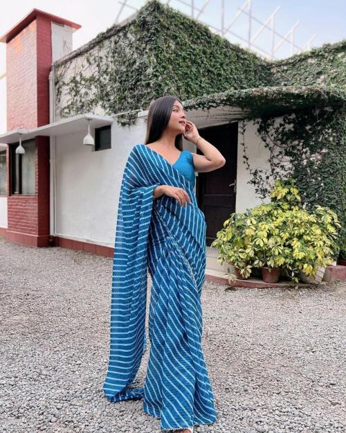 ARPI FASHION Women Light Blue Digital Print Georgette Leheria Saree