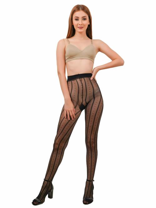 ogimi - ohh Give me Women's Design Net With Black Dotted Tights Stockings Pantyhose, Black Free Size