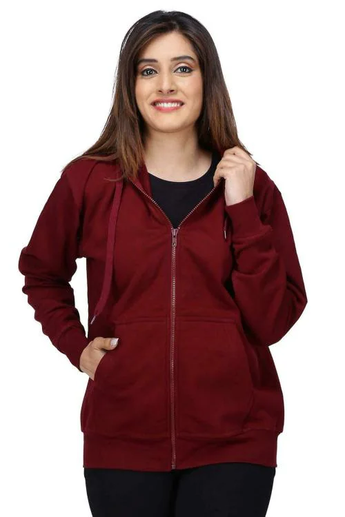 FALTU.CO Maroon Women's Cotton Zipper Sweatshirt