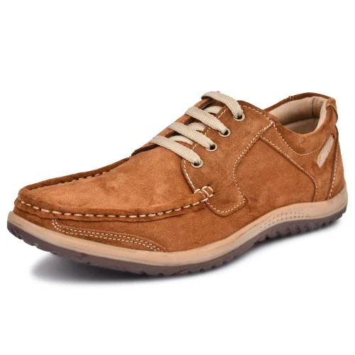 RECAN Men's Tan Suede Leather Casual Lace-Up Formal Shoes