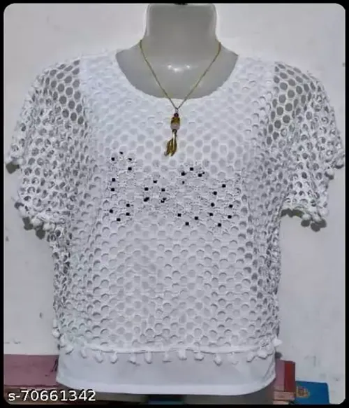 ANANTADRISHTI CREATIONS Matka net in White Color with1 Necklace-Size-S-White