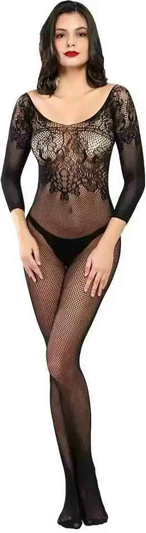 ogimi - ohh Give me Women Fishnet Full Sleeves Body Stocking, Free Size
