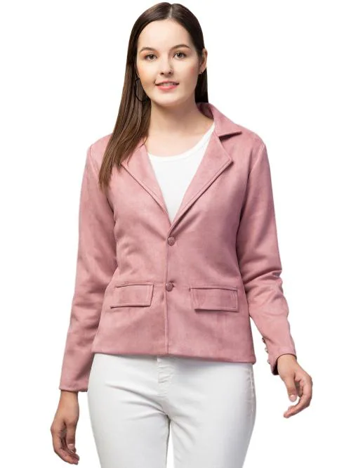 TEEKHI GIRL Single Breasted Suede Formal Blazers For Women And Working Professionals Fabric : Cotton Blend| PINK| MEDIUM