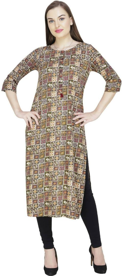 Inara Robes Women Multicolor Printed Viscose Rayon Straight Kurta - XL