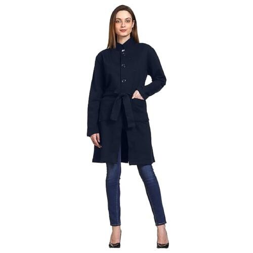 ROARERS Women Cotton Blend Filish Solid Mid Thigh Coat Overcoat For Winter (Dark Blue _ XX-Large)