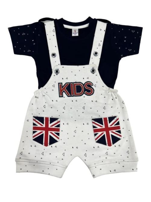 SPONGY Baby Boy and Girl Printed Cotton Blend T-Shirt with Dungaree Shorts