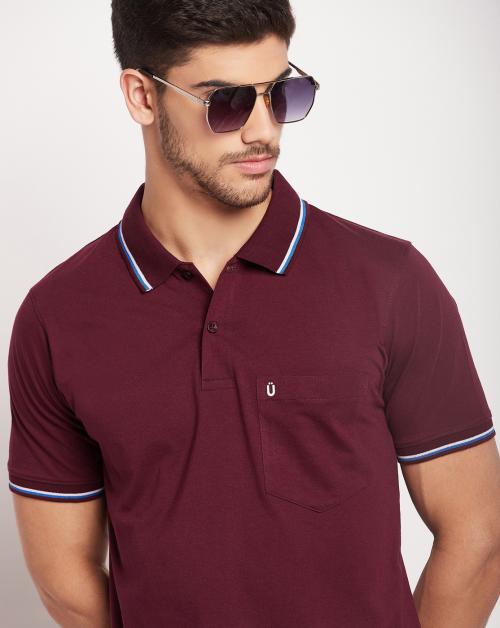UNIBERRY Men's Cotton Half Sleeves Solid Polo Neck T-shirt-