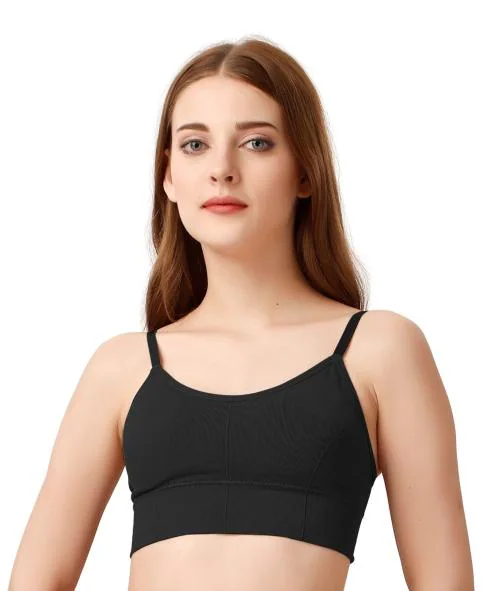 LAK 18 women's fitness bra low back deep neck backless fashion female cropped top pushup padded bralette free size fits upto (28 to 34) bust (BLACK)